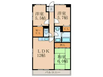 クリエースト(3LDK/6階)の間取り写真