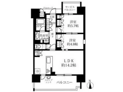 グランパセオ名駅那古野(2LDK/6階)の間取り写真