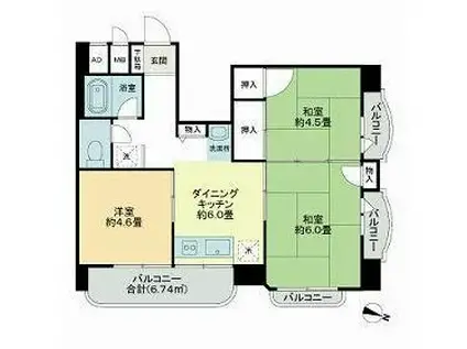 ライオンズマンション駒形(3DK/8階)の間取り写真