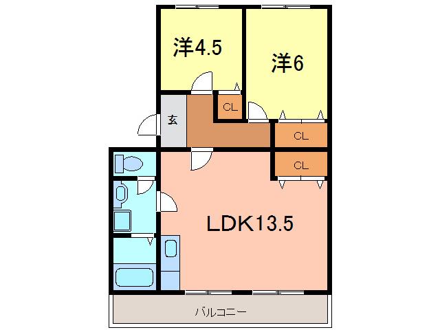 コーポ三立(2LDK/5階)の間取り写真