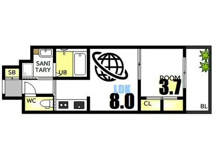 LASANTE観音本町(1LDK/8階)の間取り写真