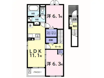 サン・デリアーナII(2LDK/2階)の間取り写真