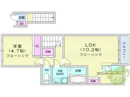 LA VIE BELLⅡ棟(1LDK/2階)の間取り写真
