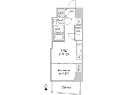 ルミーク文京湯島(1LDK/8階)の間取り写真