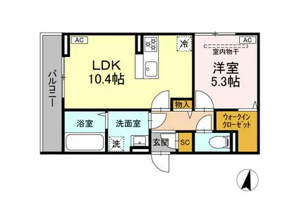 ディー パイナ 浅田(1LDK/2階)の間取り写真