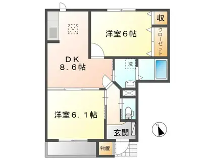 ドミールB(2DK/1階)の間取り写真