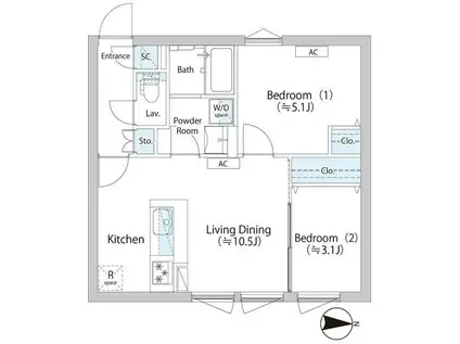 ラピス武蔵小山(2LDK/3階)の間取り写真