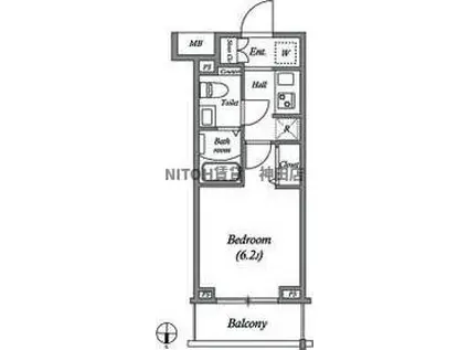 GENOVIA 大崎 SKYGARDEN(1K/2階)の間取り写真