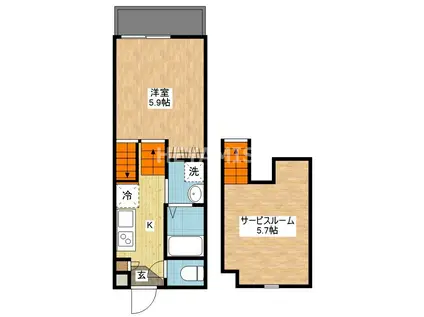 タンドレス多良見(1SK/2階)の間取り写真