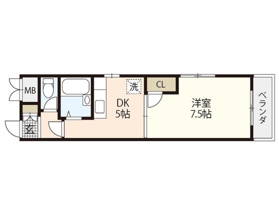 第3木本ビル(1DK/5階)の間取り写真