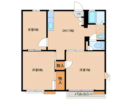 パークサイドC(3DK/2階)の間取り写真