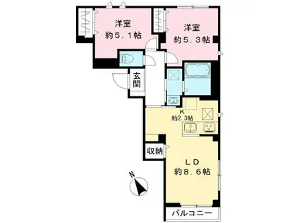 RAMO等々力(2LDK/1階)の間取り写真