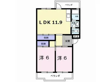 第一コーポ学苑(2LDK/1階)の間取り写真
