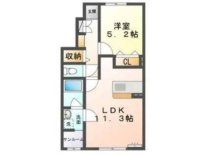 クアットウル(1LDK/1階)の間取り写真