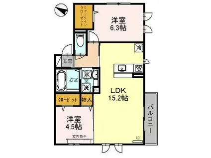 JYO・POINT VILLAGE B棟(2LDK/1階)の間取り写真