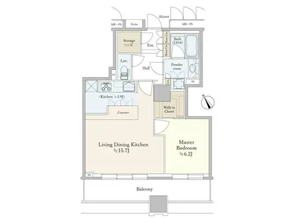 大崎  タワーマンション 南西向き 高層階 (1LDK/15階)の間取り写真