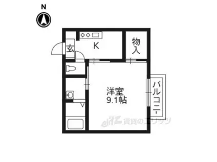 ヴィラージュ桂(1K/2階)の間取り写真