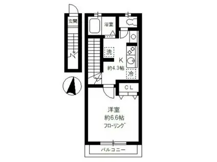 ラフュージュ北千束(1K/2階)の間取り写真
