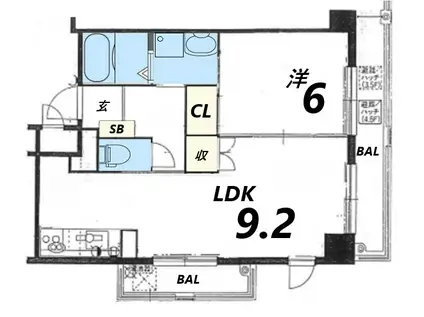 クリーンピア南大路時計台(1LDK/2階)の間取り写真