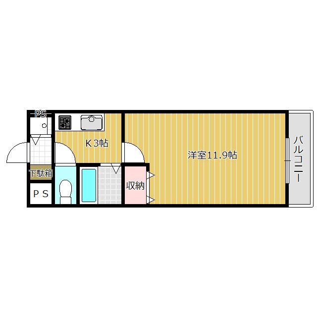 カーサアイII(1K/1階)の間取り写真
