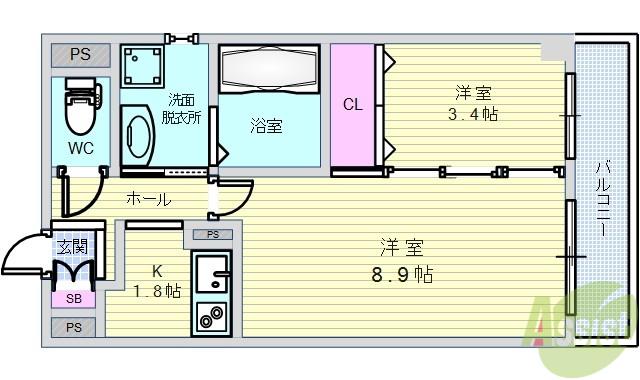 アクアライブラ(1LDK/1階)の間取り写真