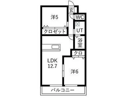 ハウス・ド采女(2LDK/1階)の間取り写真