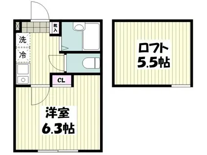 アンソレイエ鳥山町(1K/2階)の間取り写真