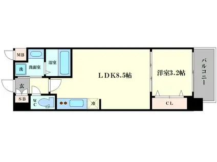 スプランディッド弁天町(1LDK/8階)の間取り写真