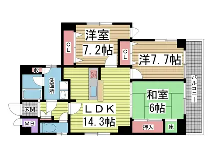 ライオンズマンション神戸元町通(3LDK/4階)の間取り写真