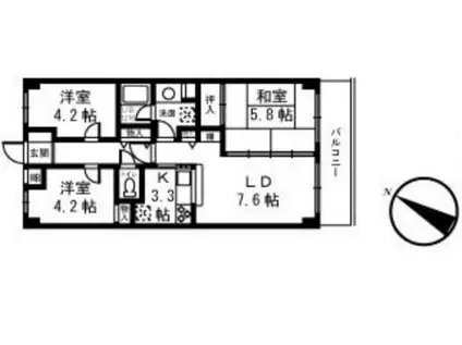 ライオンズマンションつきみ野の森第2(3LDK/2階)の間取り写真