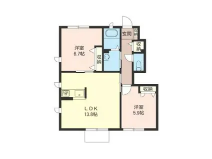 ラフィーネ日吉台 F(2LDK/1階)の間取り写真