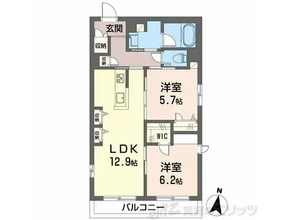 パラッツォ グロリオーサIII(2LDK/2階)の間取り写真