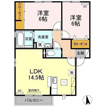 ウィルモア津田本町B(2LDK/1階)の間取り写真