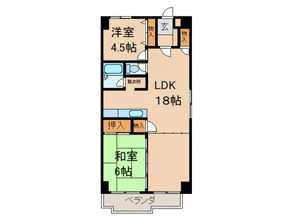 マンションラウルス(2LDK/1階)の間取り写真