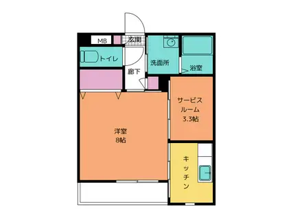 ブランドール(1SK/1階)の間取り写真