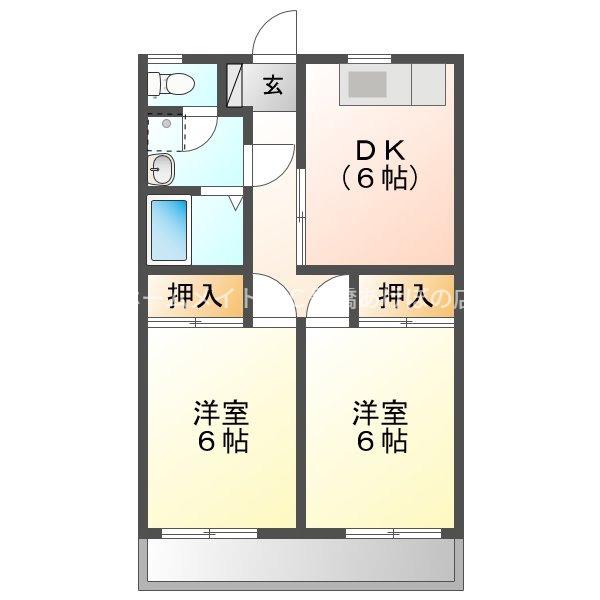 ドリンクビル本野ケ原(2DK/2階)の間取り写真