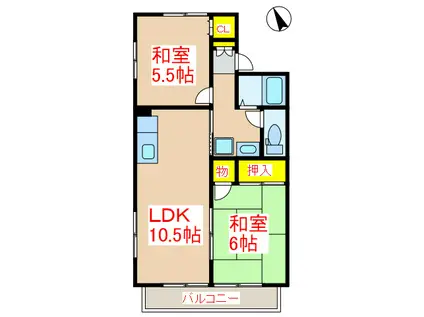 サンファミリー宮内(2LDK/2階)の間取り写真