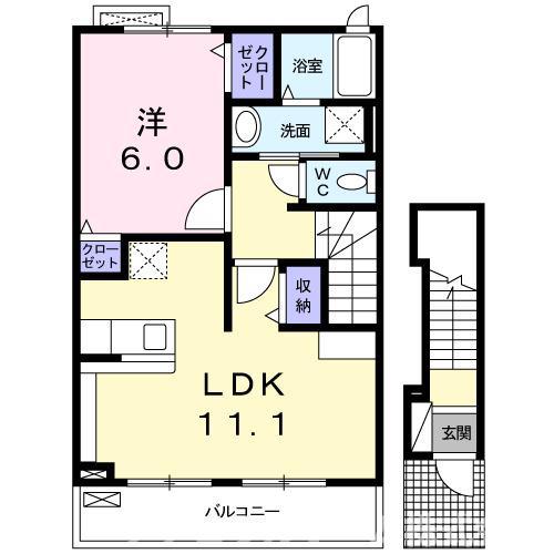 ボヌール大岩館(1LDK/2階)の間取り写真