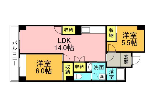 牛田みのりマンション(2LDK/2階)の間取り写真