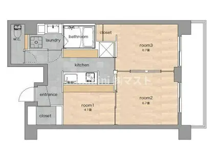 リブマークミナミホリエ(2LDK/3階)の間取り写真