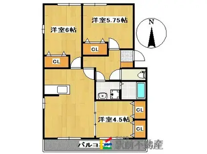 ヴァンクールC棟(3LDK/2階)の間取り写真