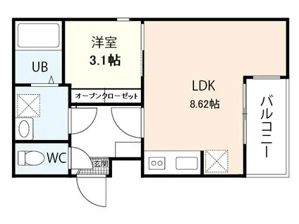 シャインライズ楽々園(1LDK/3階)の間取り写真