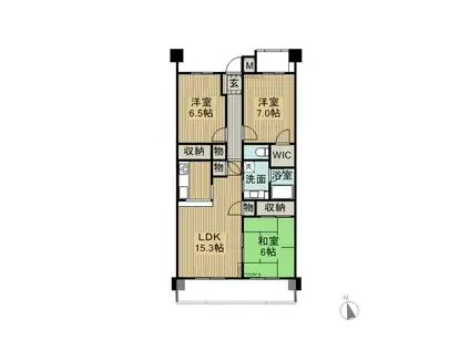 ロイヤルコート河原町緑ウィング(3LDK/1階)の間取り写真