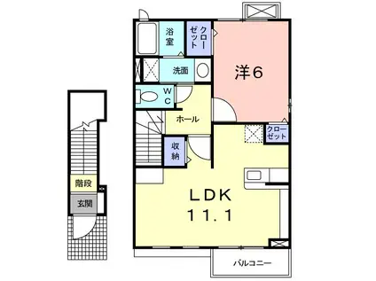 ウェルデンス 仙台宮千代(1LDK/2階)の間取り写真