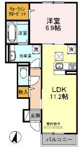 サンハイツ喜連A棟(1LDK/1階)の間取り写真