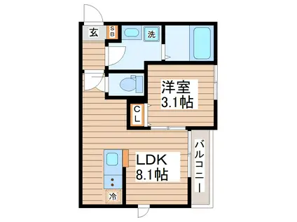 穀町AP B棟(1LDK/2階)の間取り写真