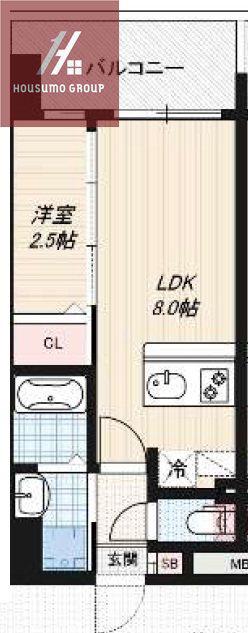LUXE玉造南(1LDK/13階)の間取り写真