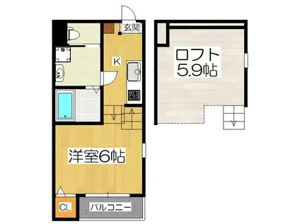 ハーモニーテラスMILETII(1K/2階)の間取り写真