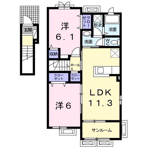 エアリーヒルIV(2LDK/2階)の間取り写真