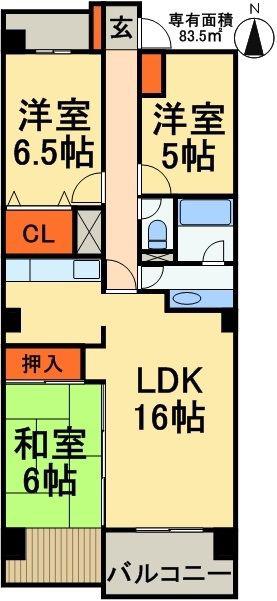 ヴィラ園生(3LDK/4階)の間取り写真